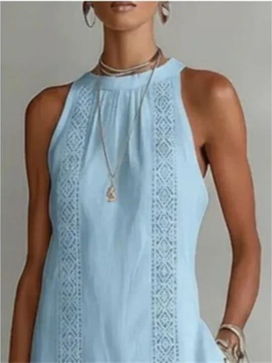 Side Slit Sleeveless Hollow-Out Trimmed Midi Dress - Picture 3 of 5